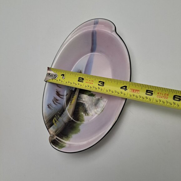 Vintage Noritake Hand Painted Oval Rice Bowl Dish With Swan & Scenic Landscape - Picture 3 of 5